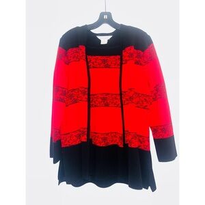 Misook Red and Black Open Front Knit Jacket
